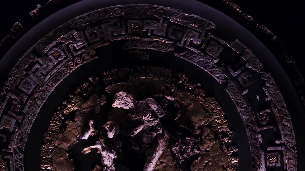 Ancient Shield Of Philip II I Gold And Ivory At The Museum. Royal Burial Cluster Of Philip II In Vergina, Greece. macro, tilt-up