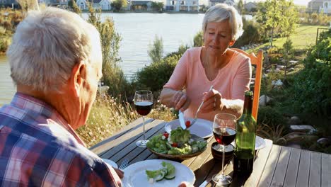 senior couple having meal with red wine 4k