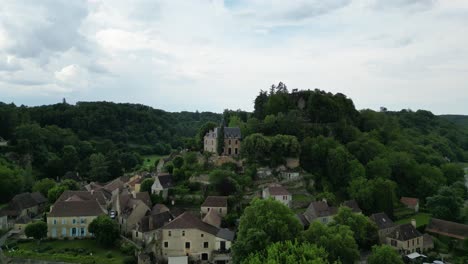 rising drone,aerial  limeuil village dordogne france