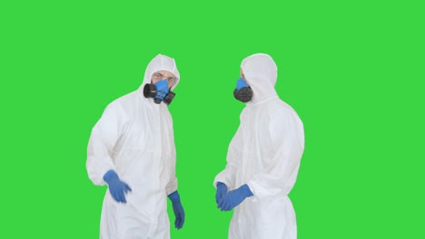 disinfection team is called to help on a green screen, chroma key