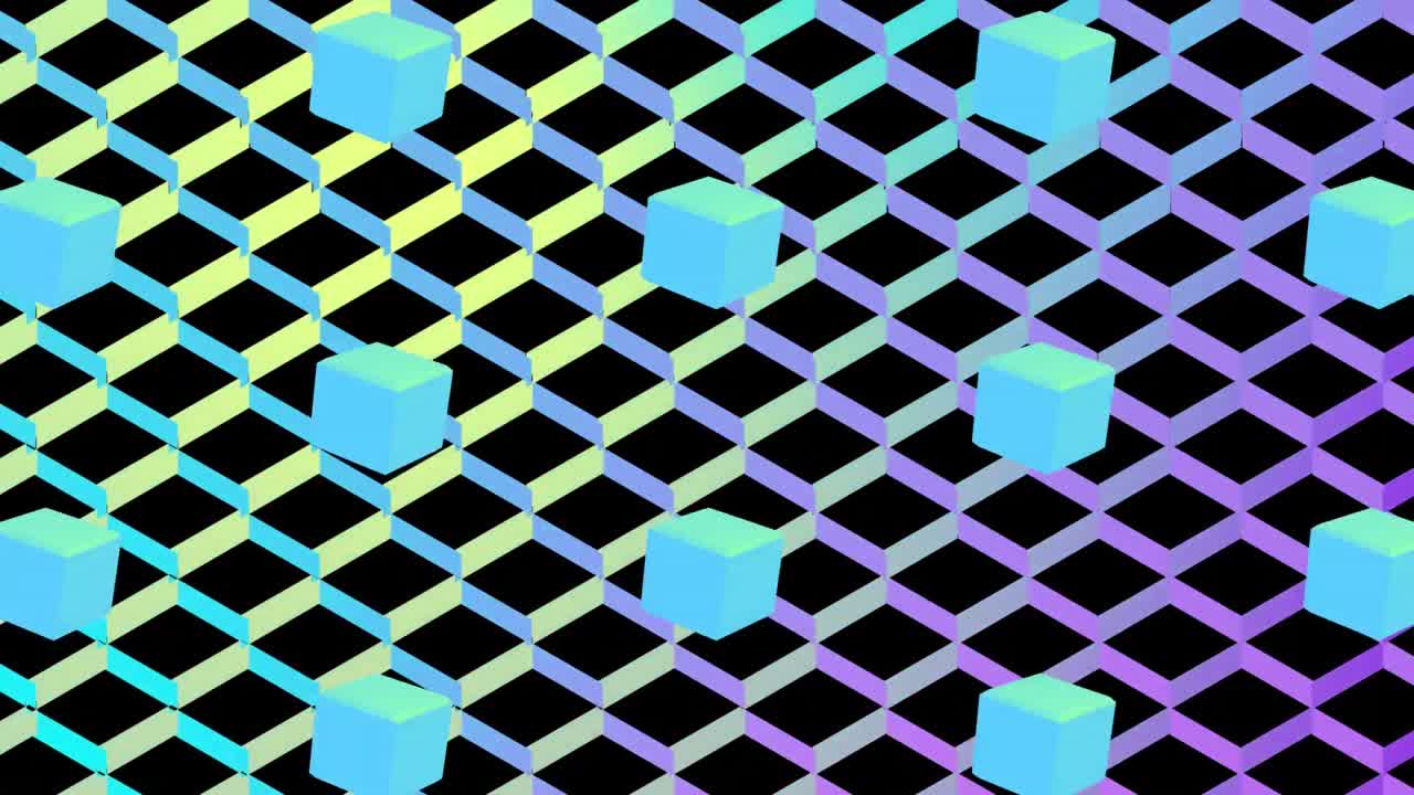 검은 바탕에 반복되는 다채로운 모양의 애니메이션