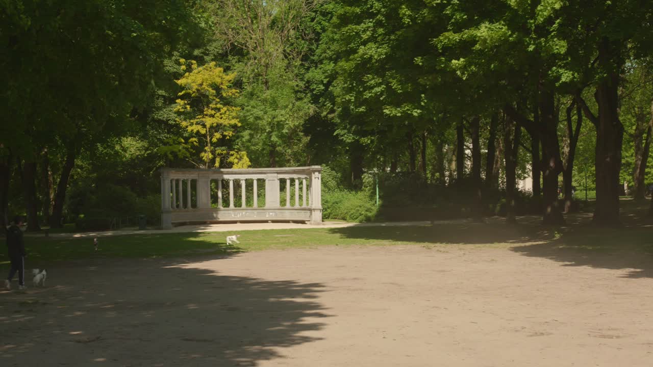 Green area of Cinquantenaire park in sunny day, Brussels, Belgium.