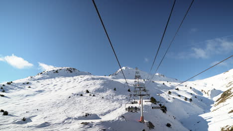 esquiadores que viajan andorra montaña nevada telesilla admirando vistas panorámicas de invierno