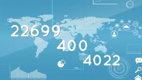 animation of numbers on white speech bubbles over world map