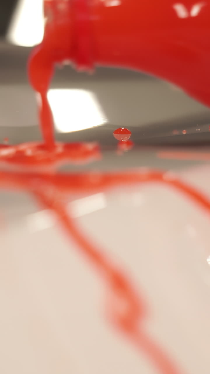Red Paint Flowing on a Surface