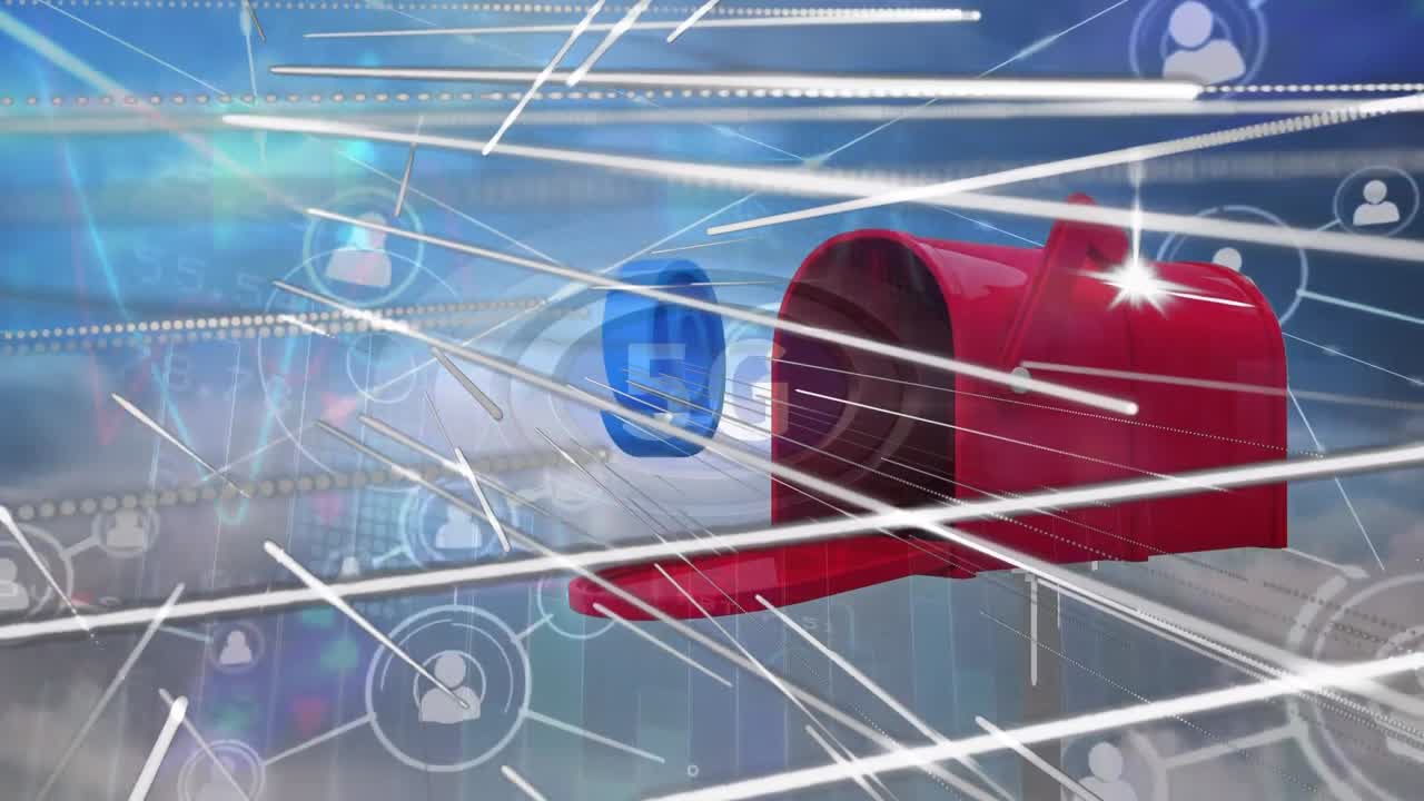 메일박스 위의 연결 네트워크와 아이콘의 애니메이션