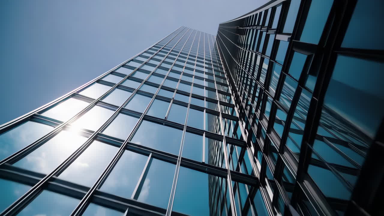 Modern Glass Skyscraper Against a Blue Sky