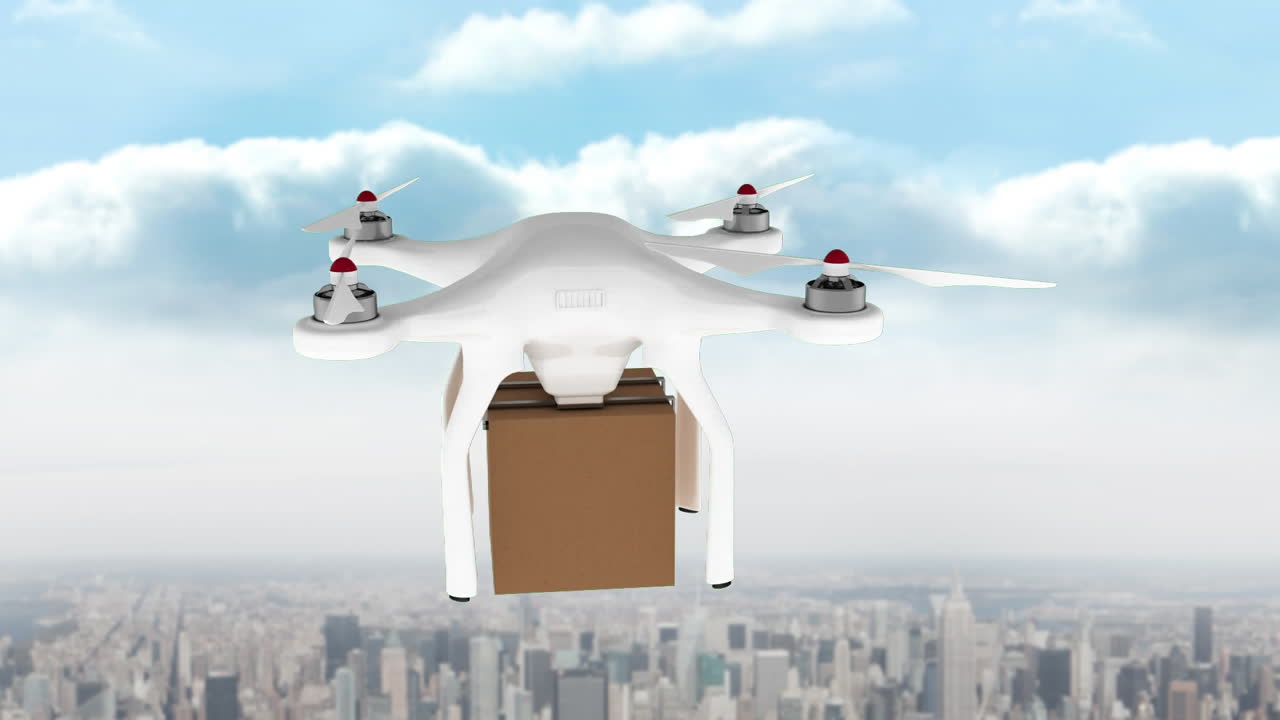 상자를 들고 있는 드론