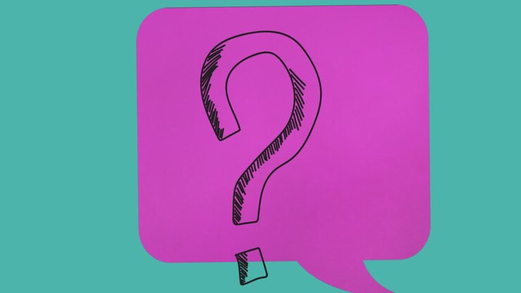Animation of question mark over pink comic speech bubble