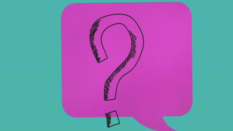 animación de un signo de interrogación sobre una burbuja de discurso cómico rosa