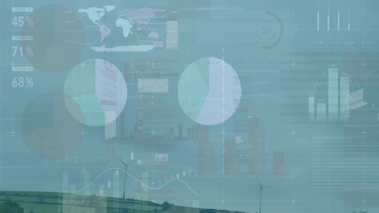 animación de estadísticas con procesamiento de datos sobre turbinas eólicas