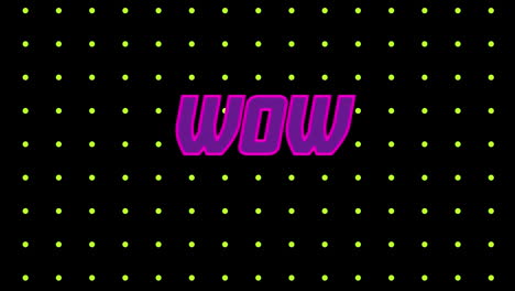 animation of wow text over yellow dots on black background