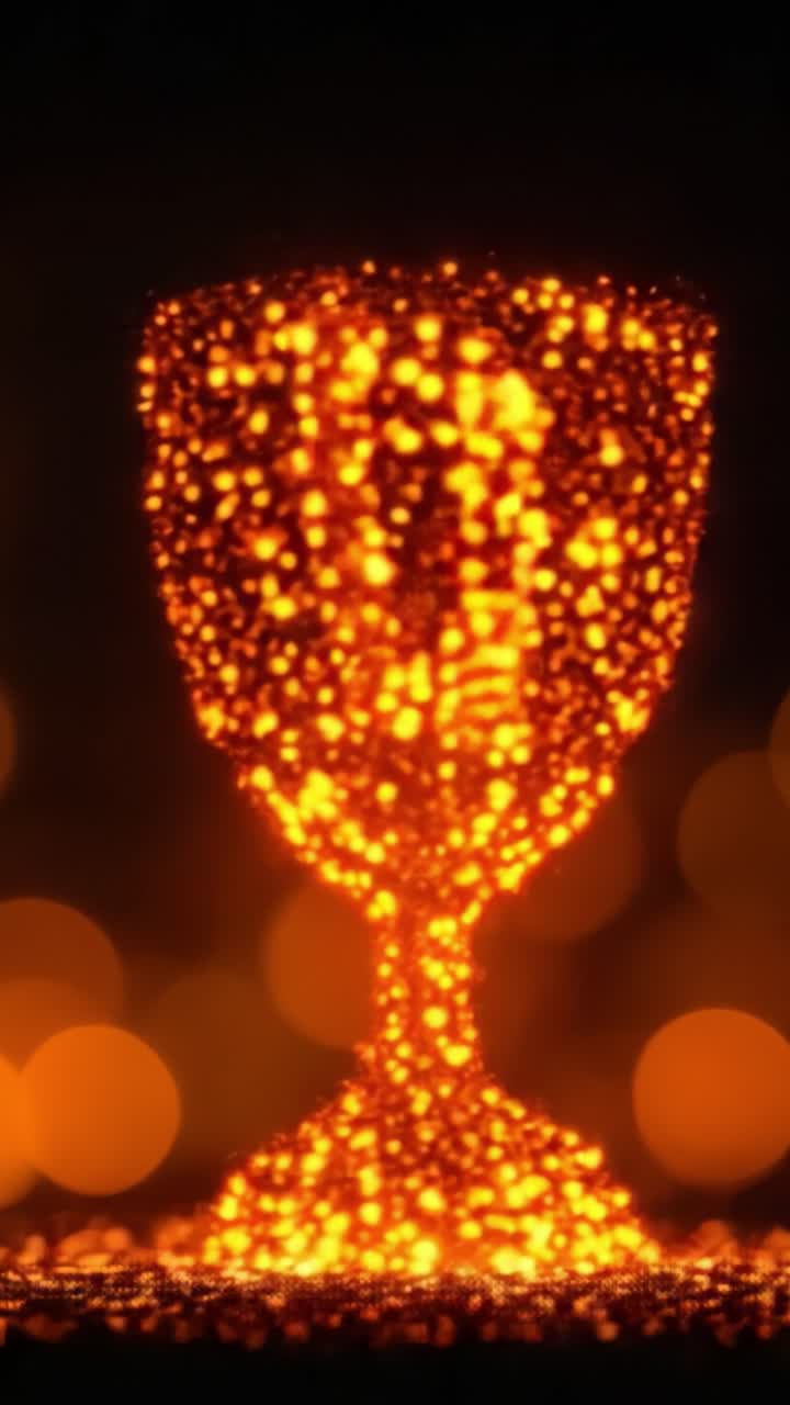 Illuminating Sparkles Transforming into an Elegant Trophy Symbolizing Victory and Achievement Against a Background of Glowing Bokeh Lights