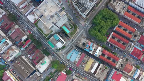 flight over kuala lumpur city sunset time traffic street aerial topdown panorama 4k malaysia