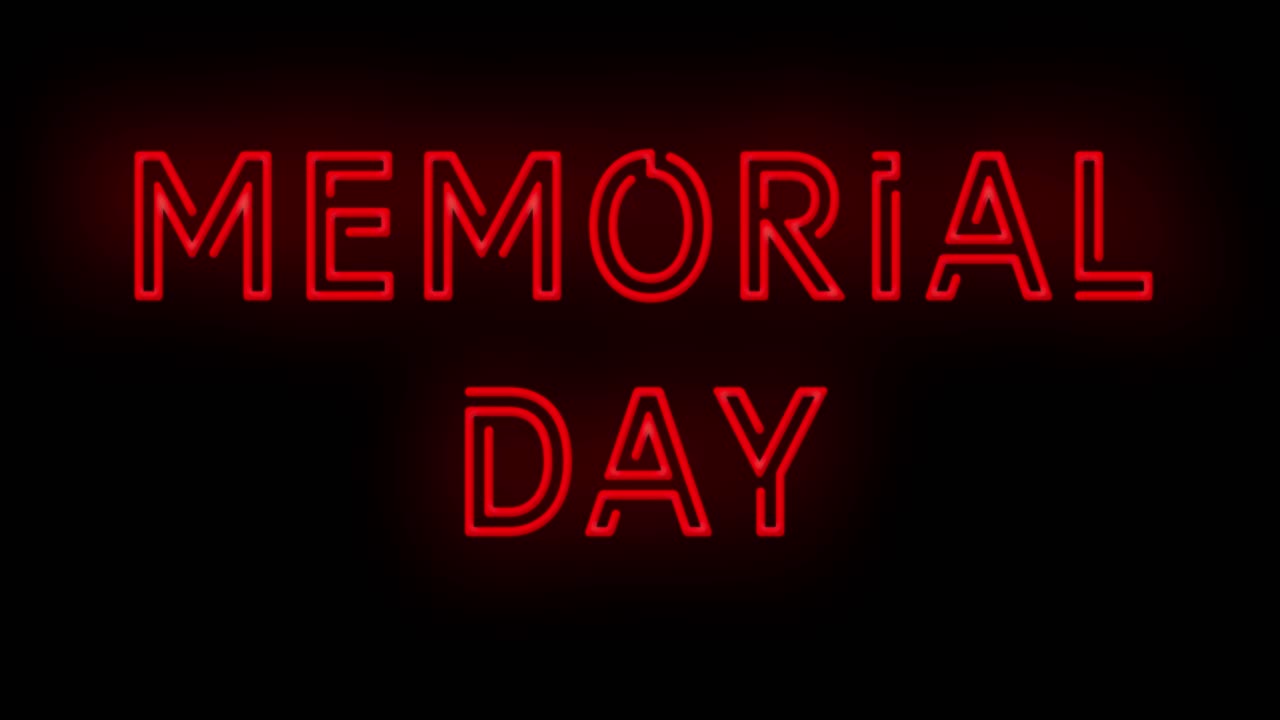 Flashing MEMORIAL DAY Red Neon Sign flashing on and off with flicker 4K