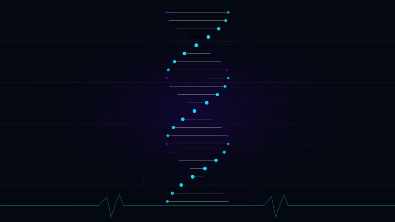 Rotating DNA Helix Animation with EKG Heartbeat Line