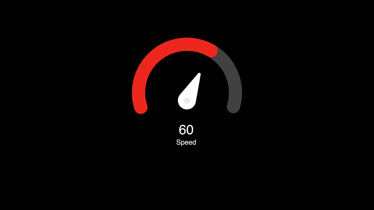 Speed meter increasing from 0 to 60 graphic animation