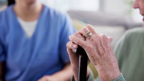 nursing home, support and hands of senior woman