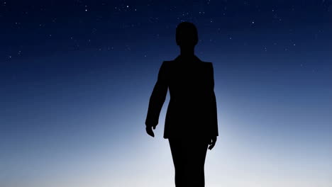 silhouette of a businesswoman against a starry night sky