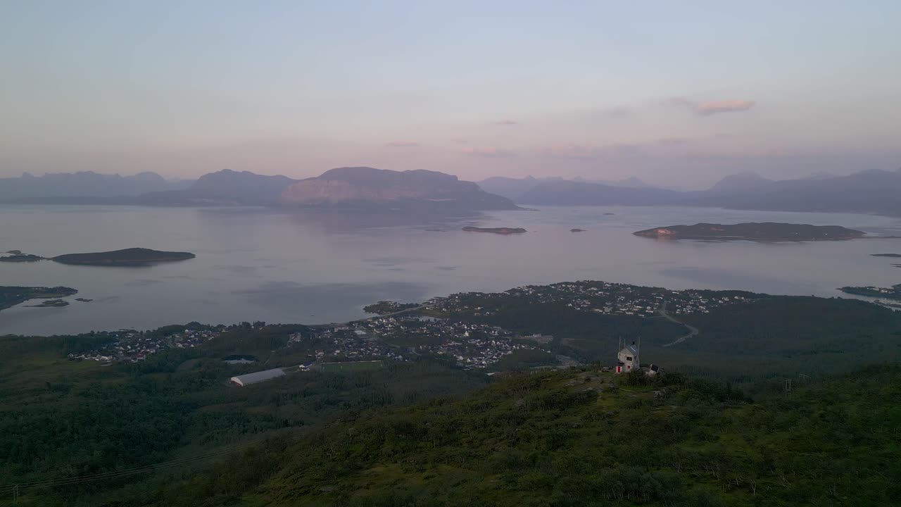 Stunning Aerial View of a Coastal Town in Norway at Sunset