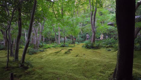 In-the-temples-of-Japan,-many-people-walk-quietly-in-a-very-relaxing-and-serene-environment