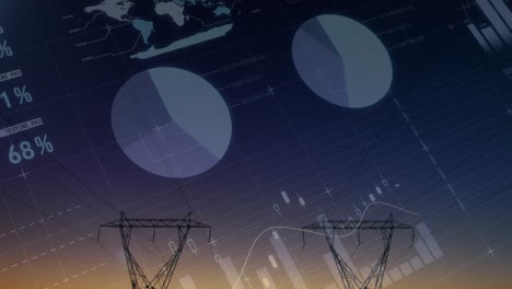 graphs and statistics with transmission towers 4k