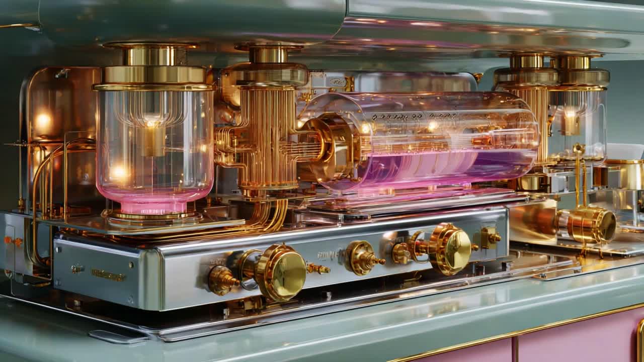 A Closer Look at an Elegant and Innovative Coffee Machine: Exploring Its Unique Design and Functionality with Stunning Gold and Pink Details in a Modern Kitchen Setting