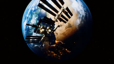 international space station in outer space over the planet earth orbit