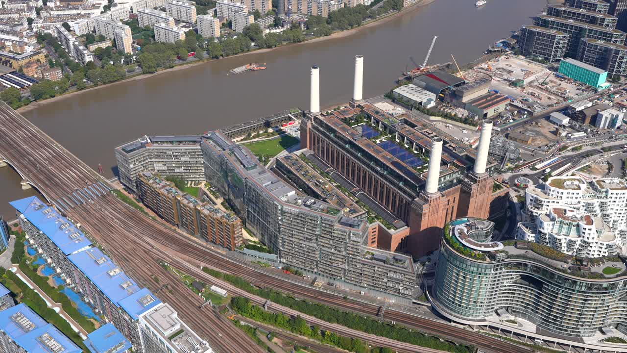Aerial view of Battersea Power Station and local development, London UK