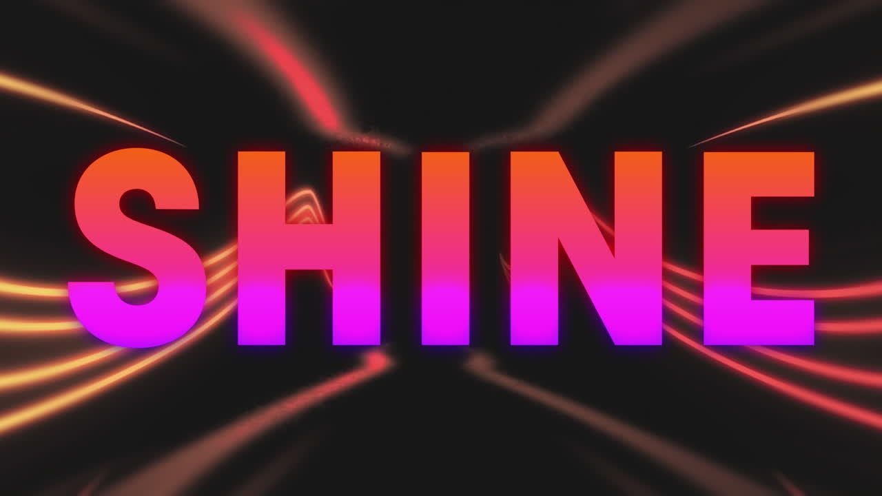 Animation of shine text over moving neon shapes