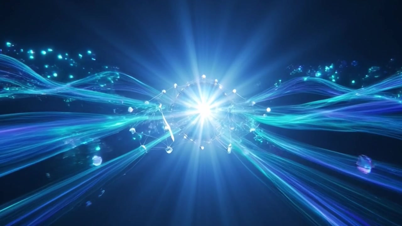 Abstract Digital Network Expanding with Glowing Blue Light Particles