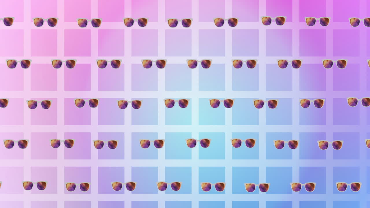 animación de gafas sobre un fondo a cuadros rosado