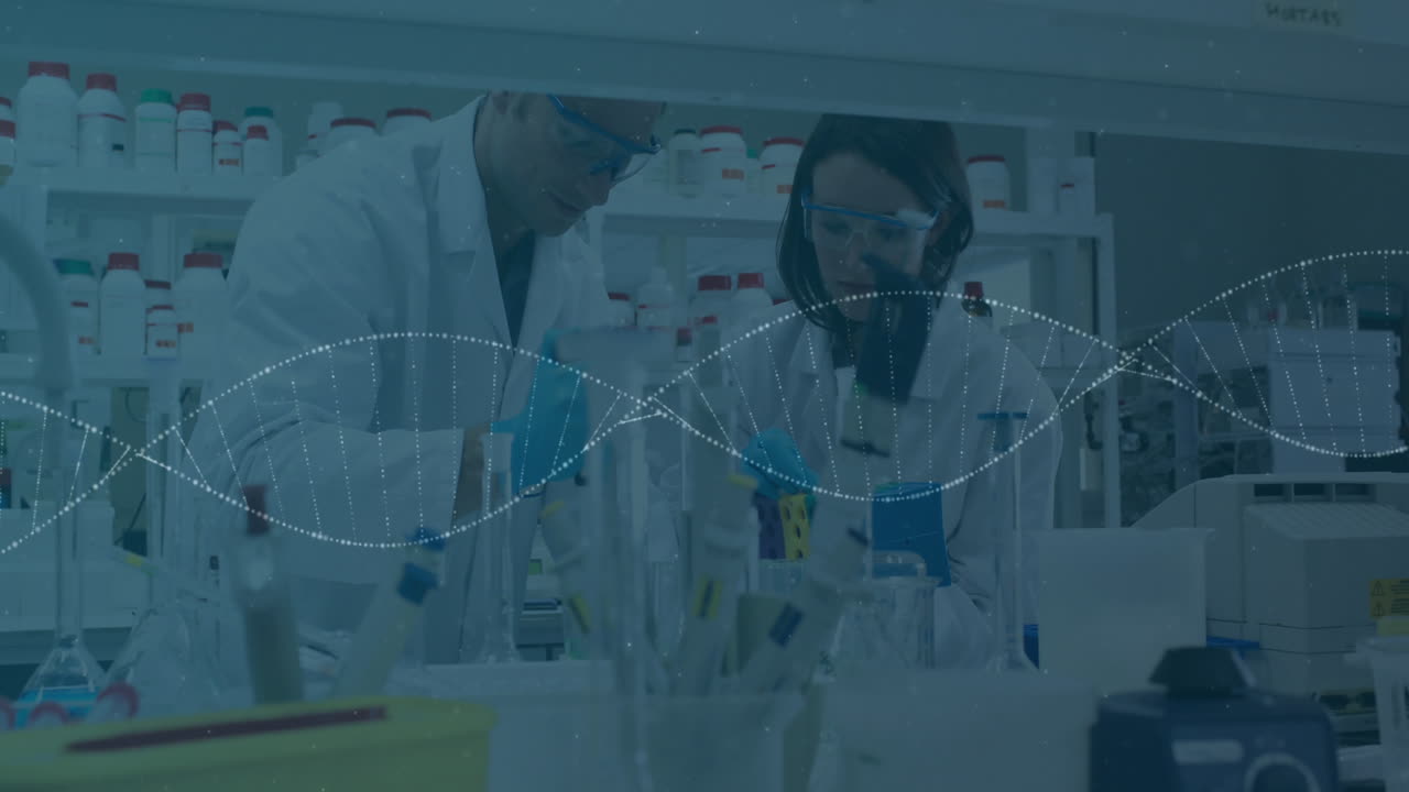 el personal del laboratorio lleva a cabo experimentos de animación de adn.