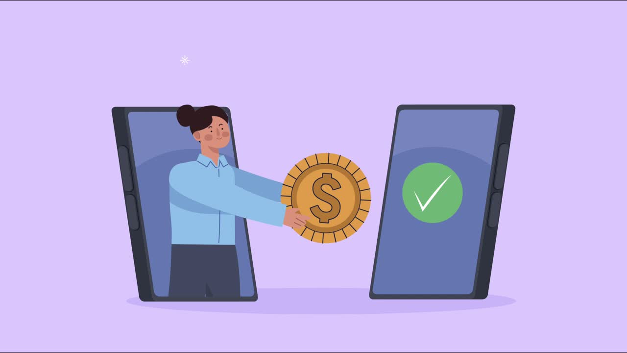 mujer con moneda y teléfonos inteligentes