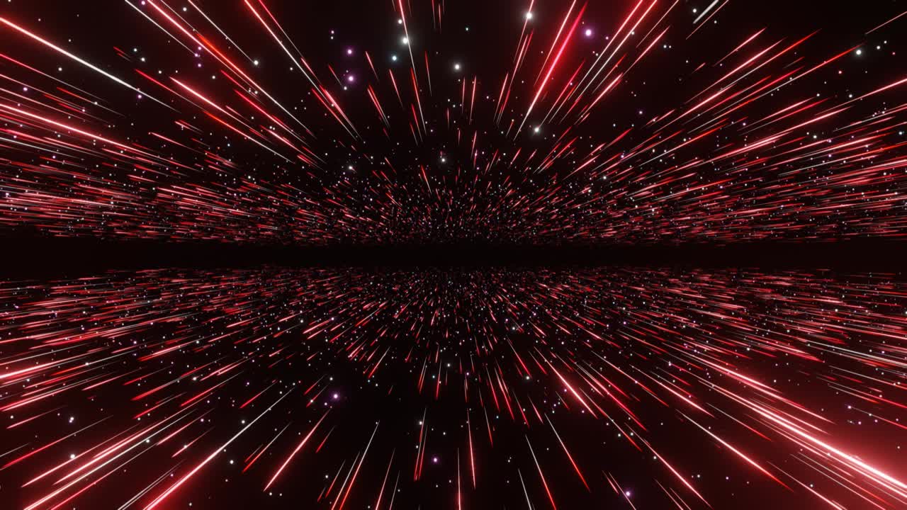 fondo hiperespacio abstracto. velocidad de la luz, rayos brillantes de neón y estrellas en movimiento con espacio para logotipo o texto. versión roja. moviéndose a través de estrellas. bucle sin costuras de 4k