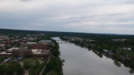 drone fly over augusta canal with augusta georgia on the left and north augusta south carolina on the right