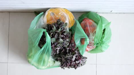 fresh groceries in plastic bags