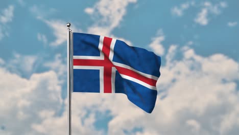 Iceland-flag-waving-in-the-blue-sky-realistic-4k-Video