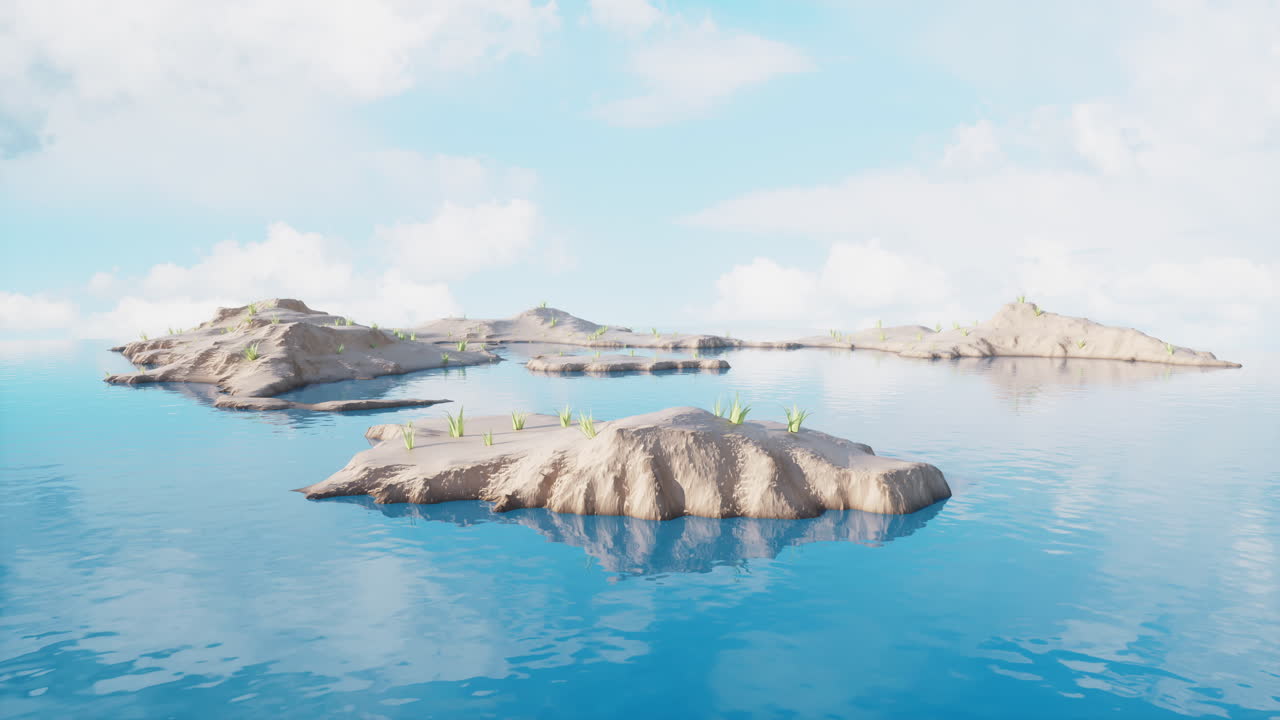 황량한 땅과 호수, 3d 렌더링