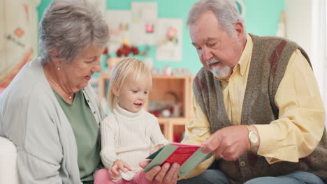 grandparents, kid and reading with teaching