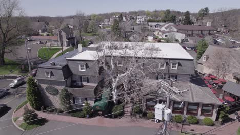 Drone-Shot-of-Golden-Plough-Inn---Peddlers-Village---New-Hope,-PA