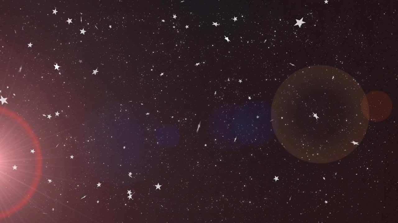 On start, stars drifting inward, twinkling specks, pulsing flare, glowing orb forming cosmic scene