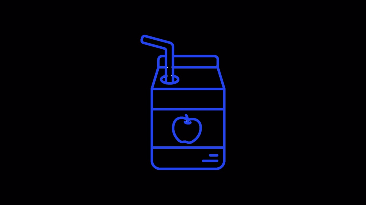 Blue Neon Line Art Animation of an Apple Juice Box