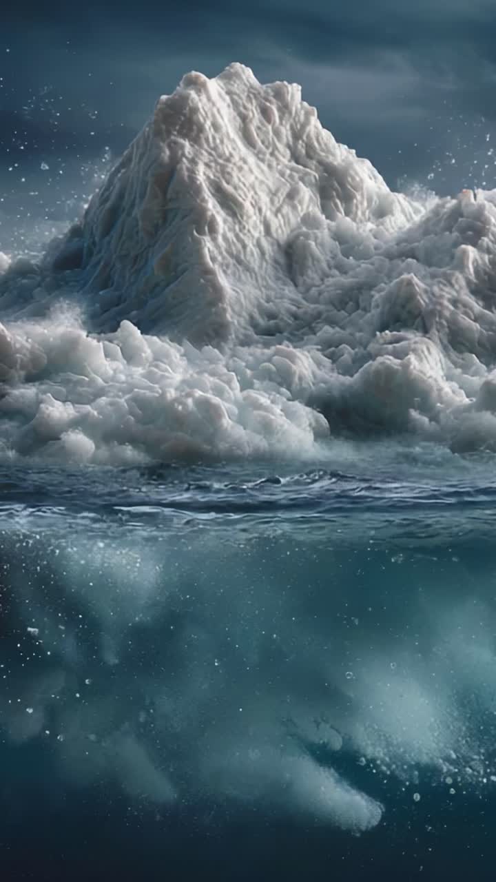 Majestic Iceberg Emerging from Frosty Waters, Highlighting Nature's Power and Beauty Beneath the Surface in a Stunning Visual Experience of Blue and White