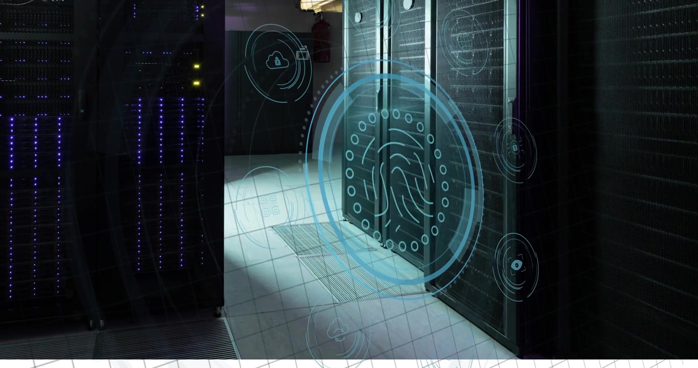 A video of a fingerprint scanner animating in a circle with data protection in the background