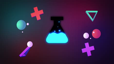 animación de frascos e iconos médicos sobre un fondo oscuro