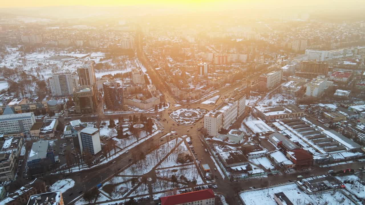 Aerial View of City at Sunrise/Sunset
