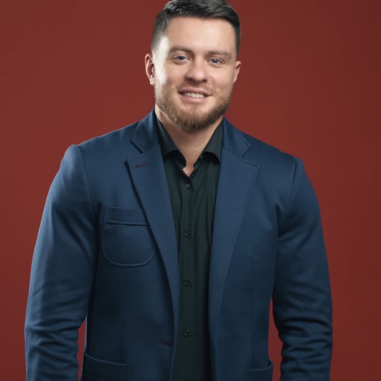 Hopeful businessman in studio background