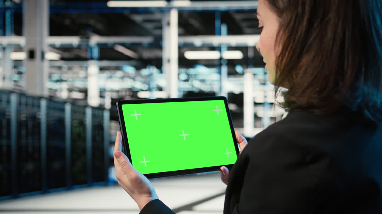 Isolated Screen Tablet, It Infrastructure And Software Developer In Data Center