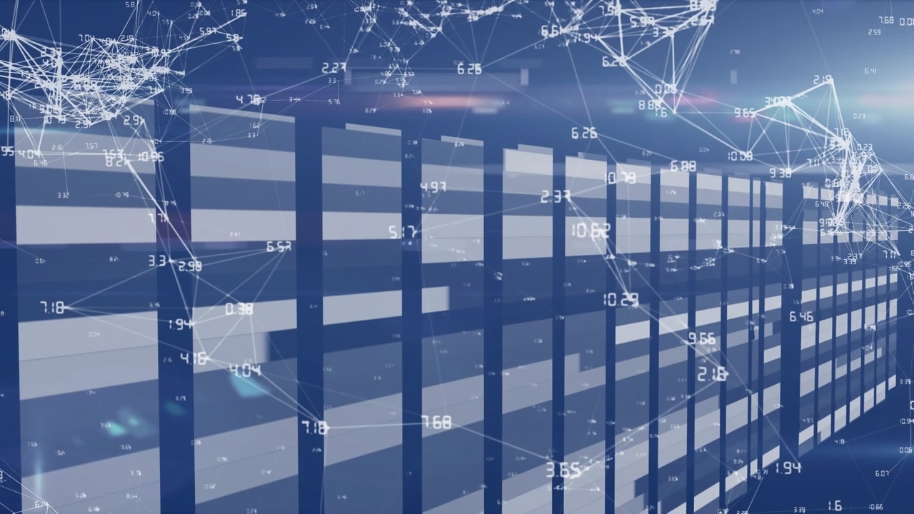 Animation of connections and lights moving on navy background